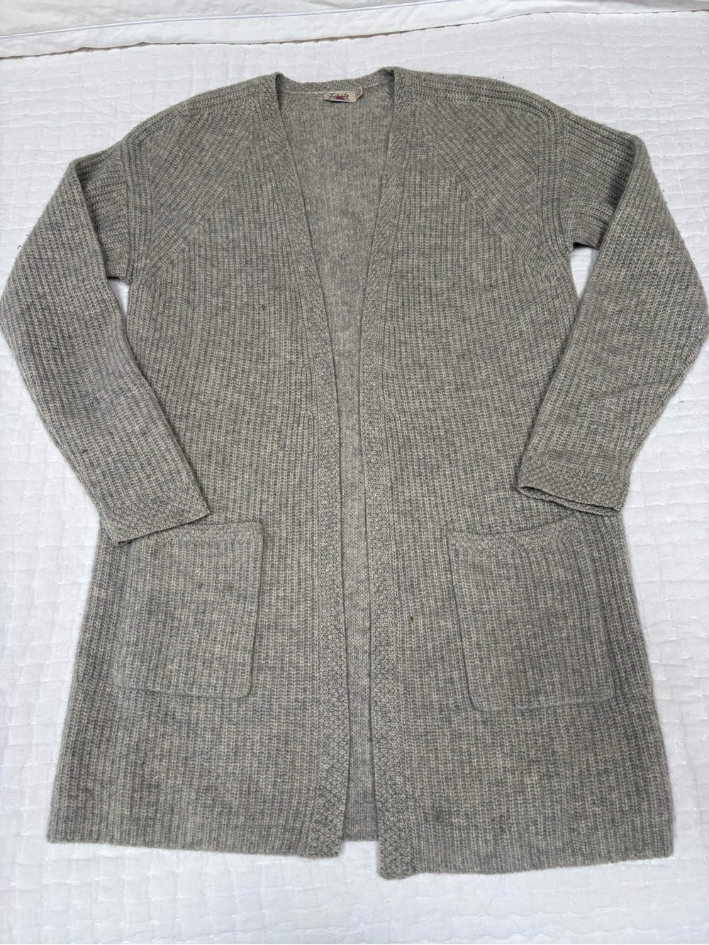 Faherty 100% Cashmere Long Open Front Cardigan Gray Size Small